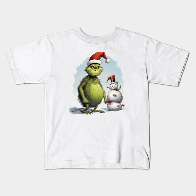 GRINCH AND SNOWMAN Kids T-Shirt by Drank